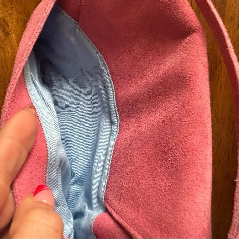 Hype Pink Suede Clutch with Faux Pearl Details